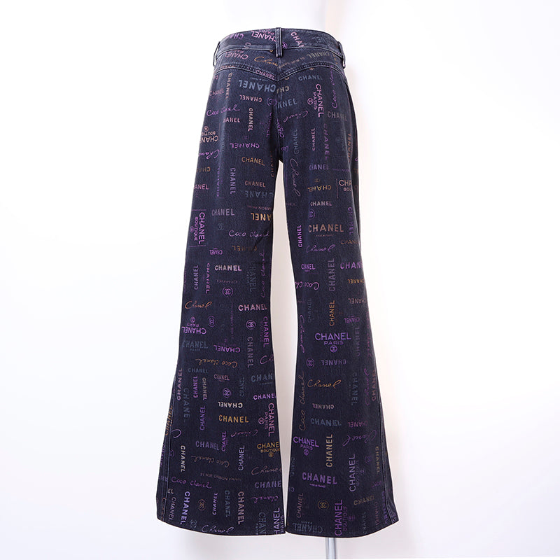 Chanel CHANEL Graffiti Flare Pants Denim Pants Denim Black WS6296