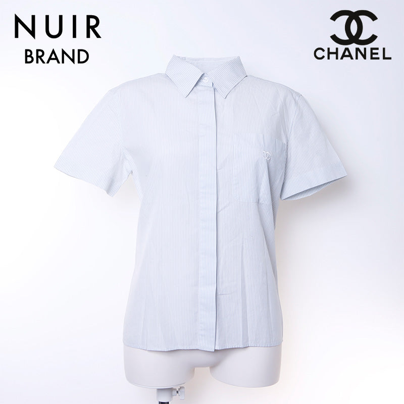 CHANEL ストライプ 半袖 Tシャツ シャネル CHANEL ストライプ 半袖シャツ コットン ブルー系 WS6313