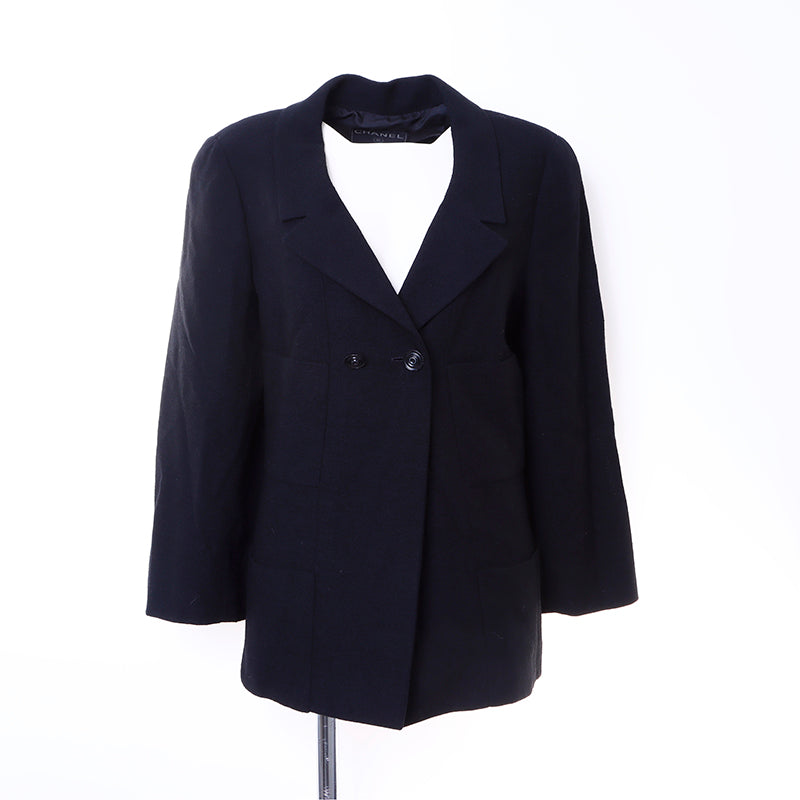 良品●シャネル ジャケット CHANEL 黒色基調　42 ココボタン シャネル CHANEL ココボタン 99P 42 1999年 ダブル ジャケット