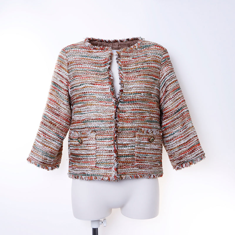 シャネル CHANEL Size:36 ツイード ラメ ノーカラー ジャケット マルチ