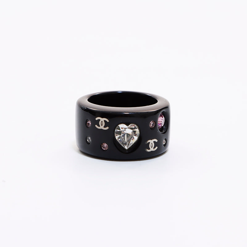 Chanel CHANEL Heart Motifeline String Ring / Ring Black Chanel CHANEL Heart Motifeline String Ring / Ring Black