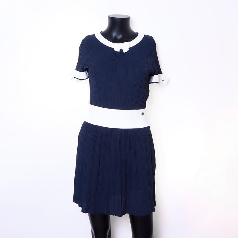 Chanel Size:34 Rayon P48007K06128 Knit Short Sleeve Ribbon Dress