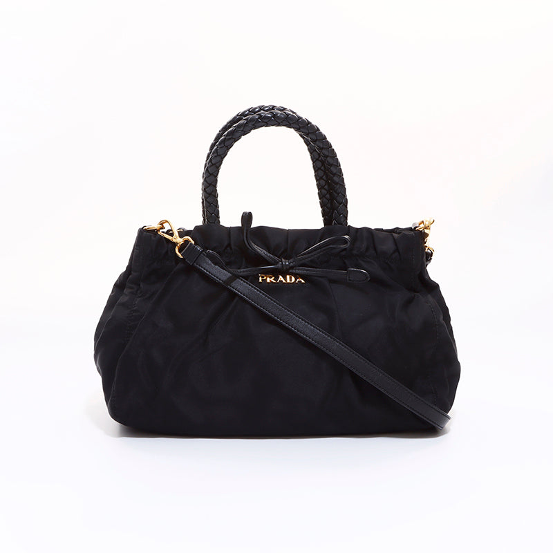 PRADA 2way Braided Handbag Black WS6806 – NUIR VINTAGE