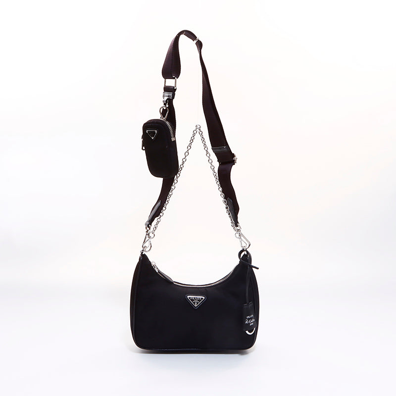 PRADA SHOULDER BAG LEATHER × NYLON PRADA Reedition Shoulder Bag Black WS6957 – NUIR VINTAGE