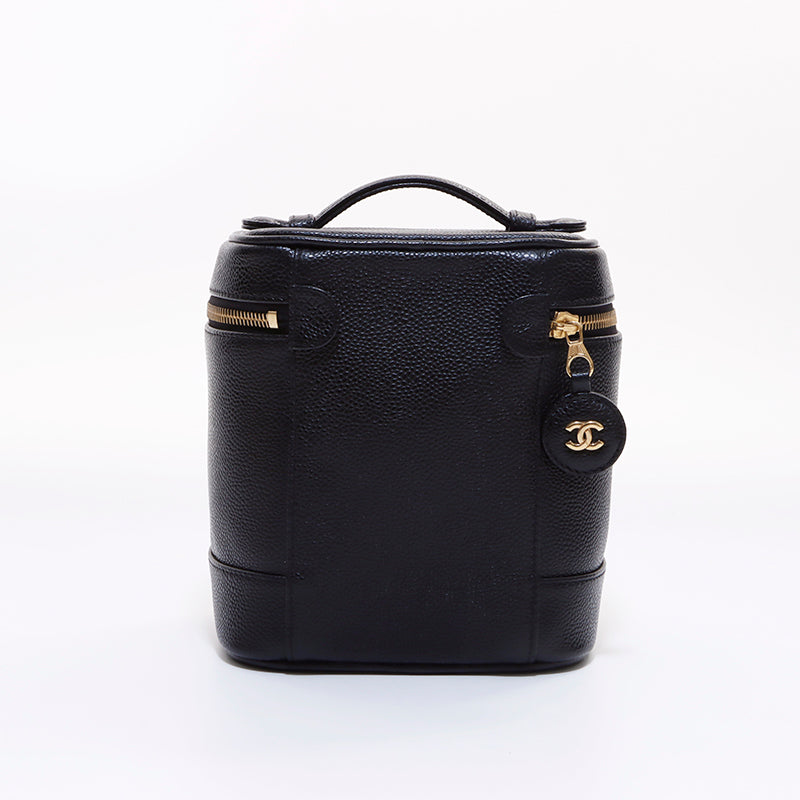 シャネル CHANEL キャビアスキン バニティ ハンドバッグ ブラック