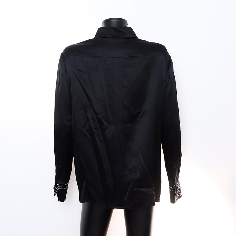 CHANEL archive ブラック　黒　長袖　シャネル Chanel CHANEL 1990s Logo Line Ribbon Silk Long Sleeve Shirt