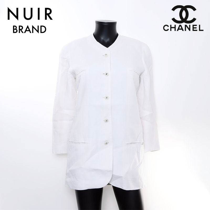 Chanel 1996 Linen Coco Mark Button Jacket White WS7066 – NUIR VINTAGE