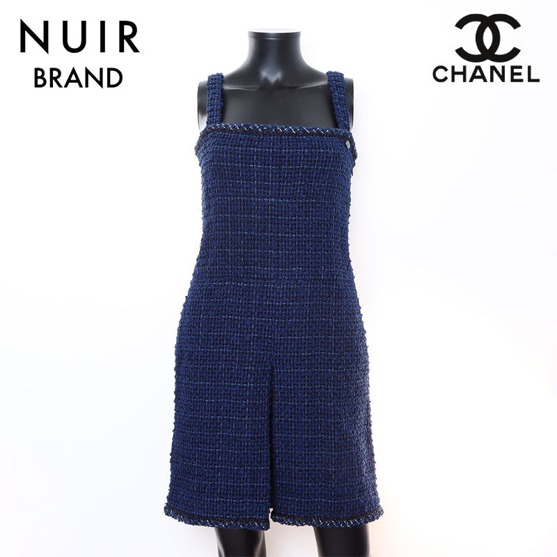 Chanel CHANEL 2000s Tweed Coco Mark Button Dress Navy WS7068 – NUIR VINTAGE