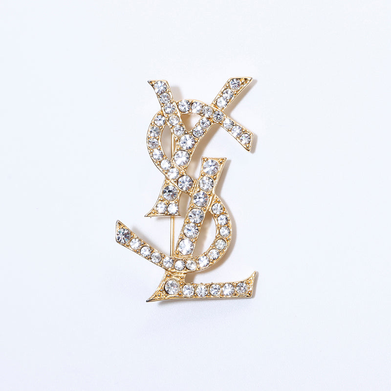 Saint Laurent Paris YSL Rhinestone Brooch Gold WS7102 – NUIR VINTAGE