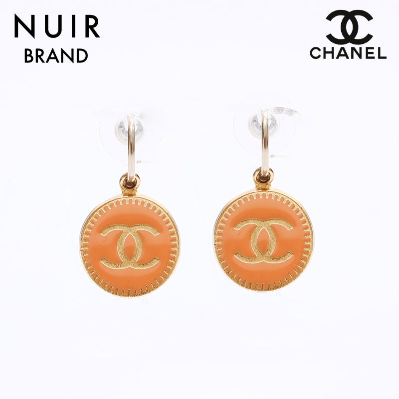 シャネル CHANEL 01P デカココマーク丸型 ピアス ゴールド ピンク