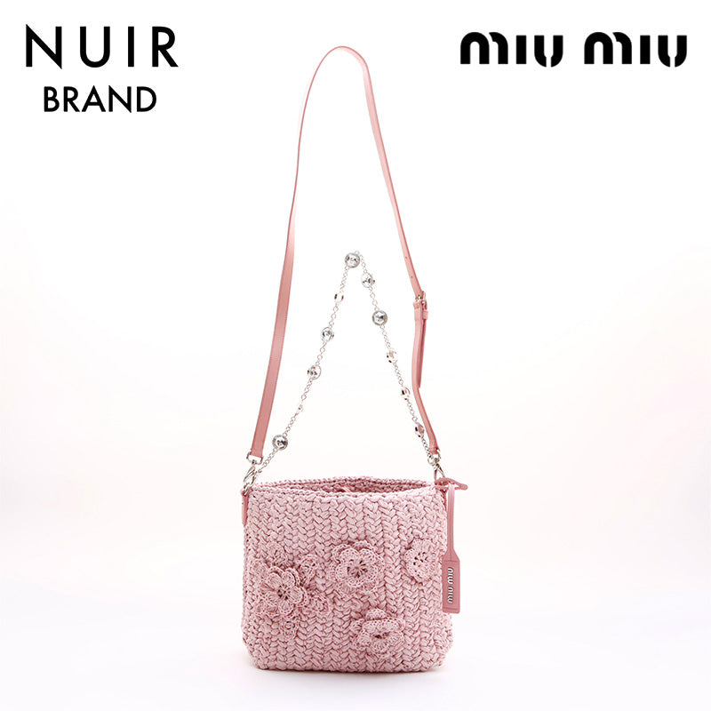 ミュウ ミュウ Miu Miu フラワー カゴバッグ チェーン ショルダー 