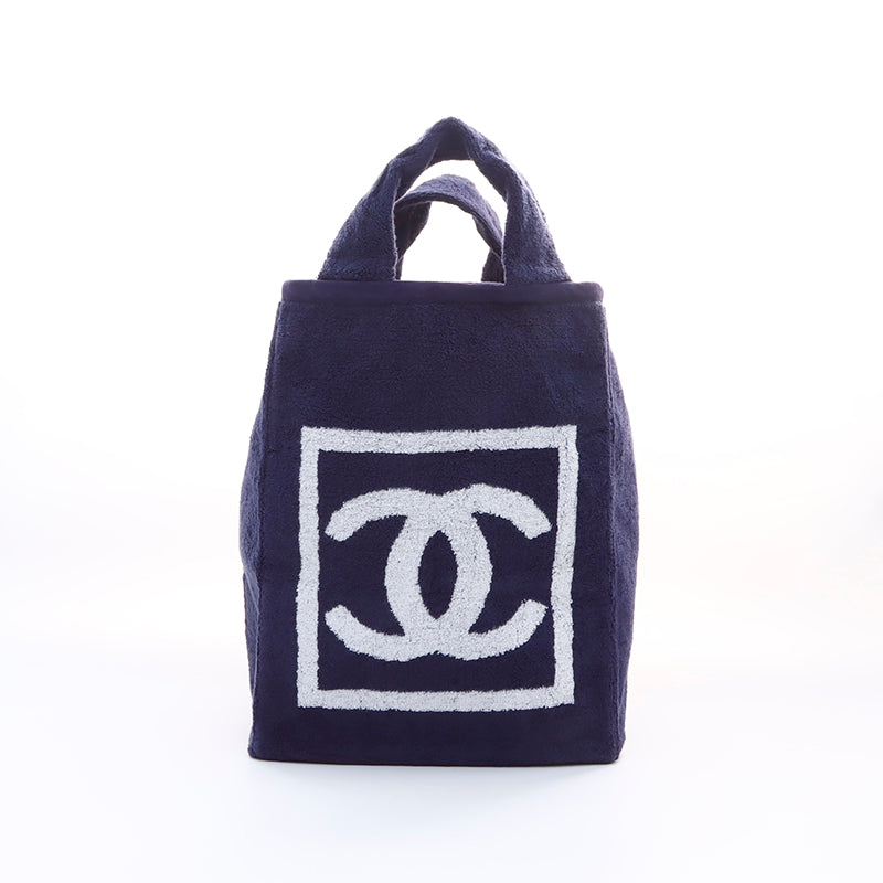 CHANEL ココマーク 総柄 ハンドタオル　ネイビー シャネル CHANEL パイル ココマーク タオル ハンドバッグ ネイビー