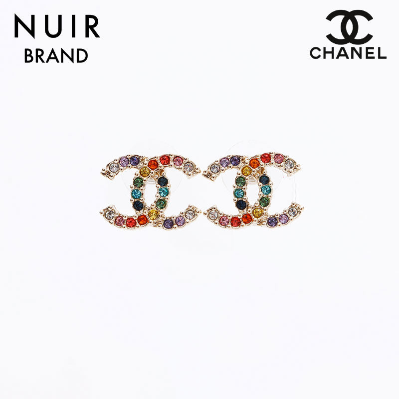 シャネル CHANEL ココマークラインストーン ピアス マルチカラー