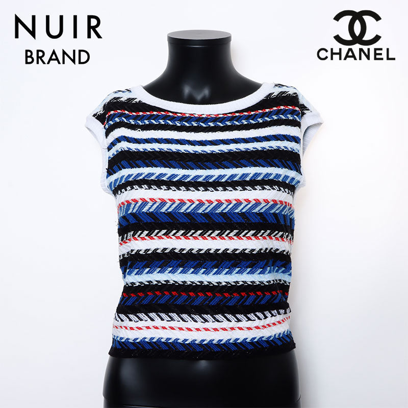 シャネル CHANEL Size:34 ボーダー ニット コットン タンクトップ ブルー WS7765 – NUIR VINTAGE