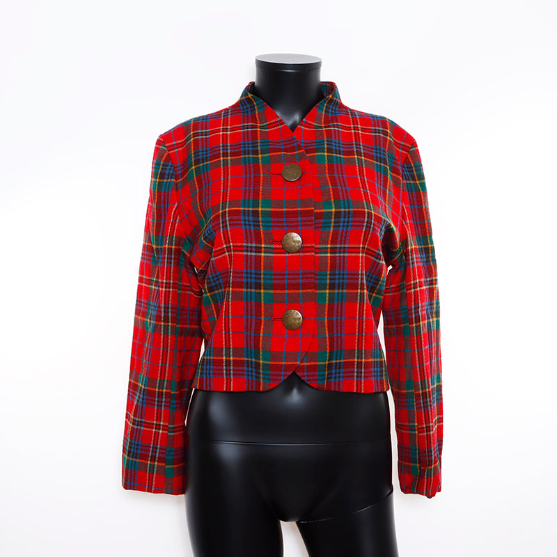 美品！ Yves Saint Laurent アーガイルパターンジャケット Saint Laurent《ジャケット》ブラック 花柄 ウール/シルク 直営 (Saint