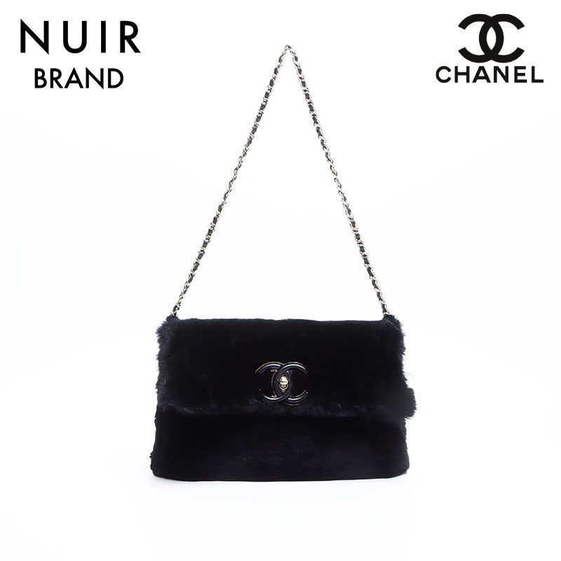 CHANEL 黒 ファー ショルダーバッグ極上品
