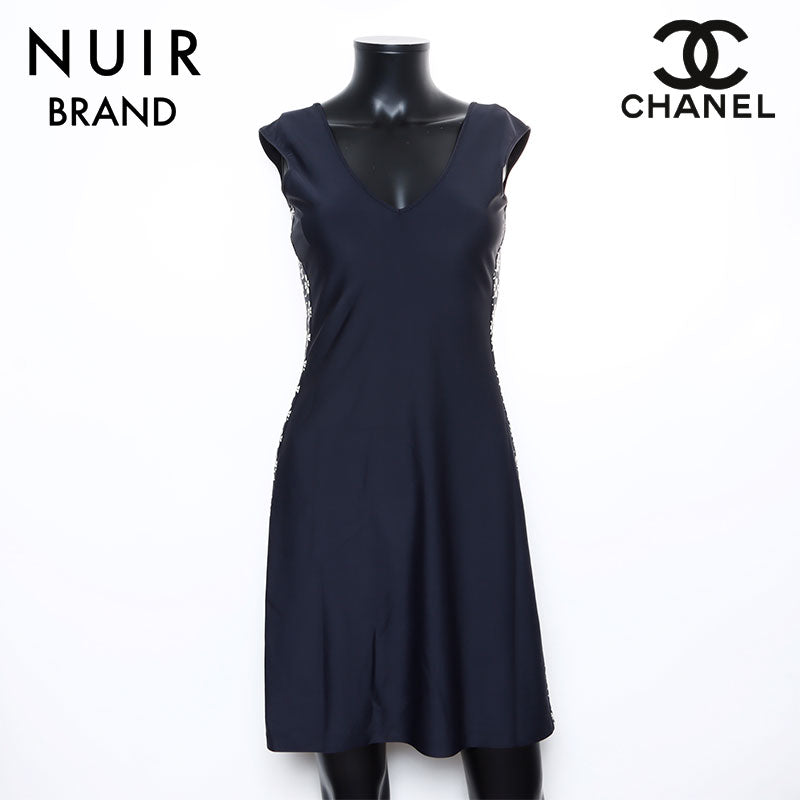 シャネル CHANEL ノースリーブ ワンピース ネイビー WS8077 – NUIR VINTAGE