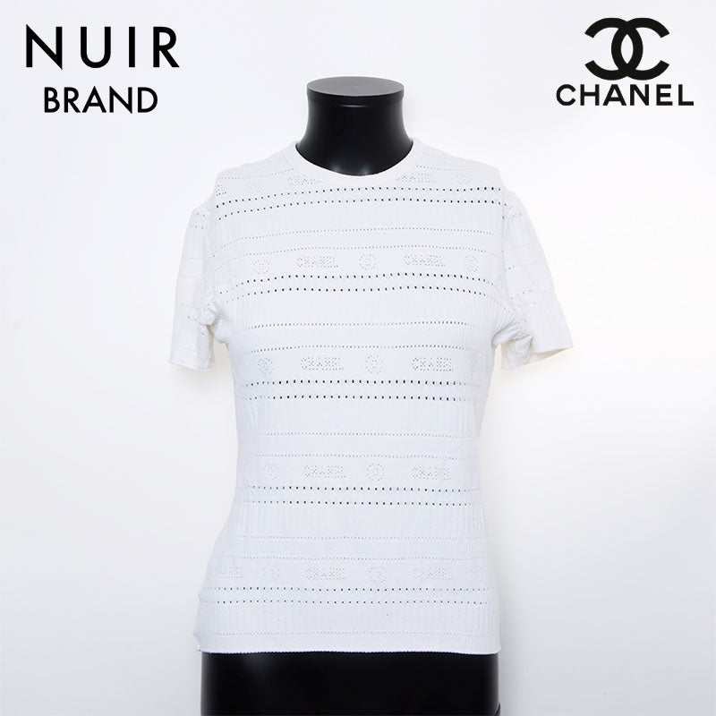 CHANEL カットソー 42 RARE Brand New CHANEL Stripes Short Sleeves Logo Knit Top T-shirt