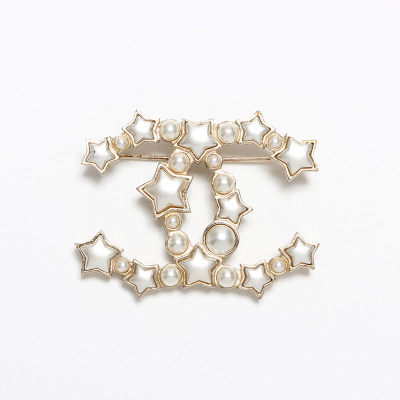 CHANEL ブローチ ホワイト/ゴールド スターモチーフ 24A