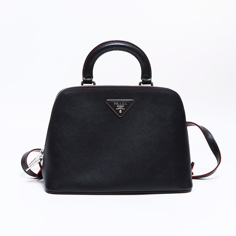 PRADA バック Prada Vitello Phenix Leather Web Stripe Strap Crossbody - Black