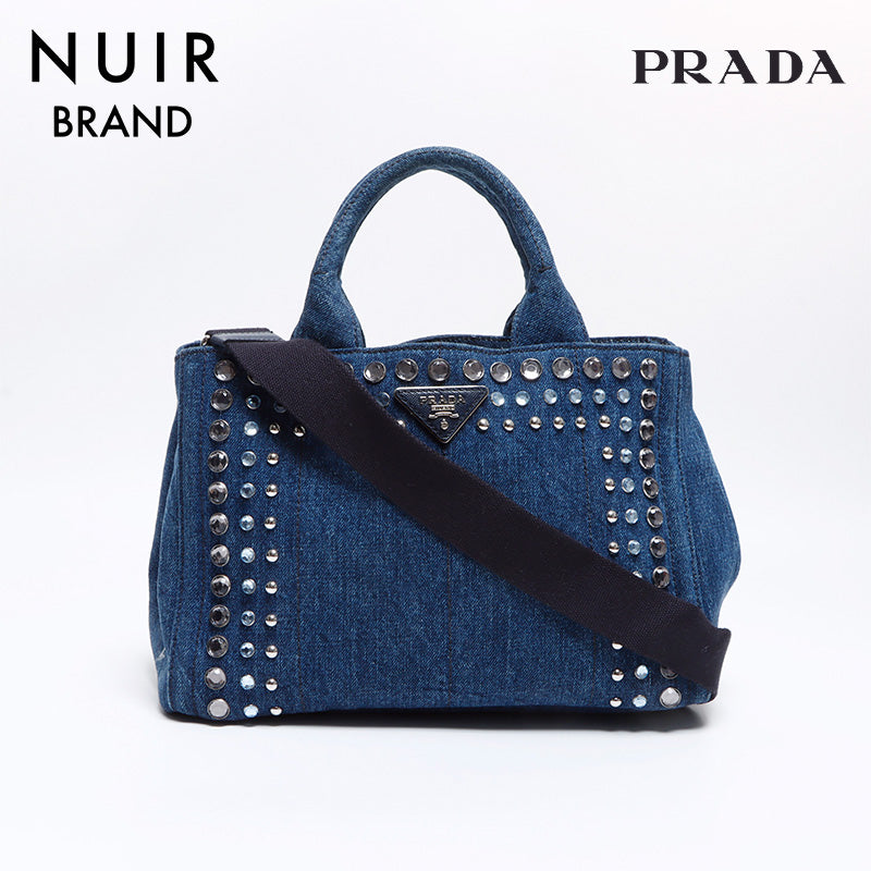 プラダ PRADA デニム 2way 三角ロゴ金具 スタッズ カナパ ハンドバッグ ネイビー WS8342 – NUIR VINTAGE