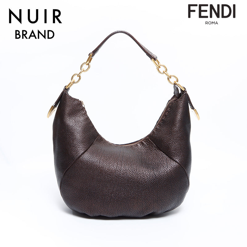 フェンディ FENDI セレリア レザー ムーン ショルダーバッグ ブラウン