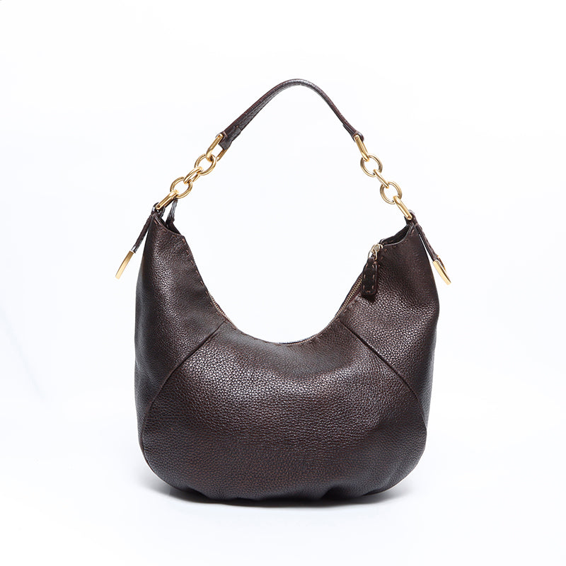 フェンディ FENDI セレリア レザー ムーン ショルダーバッグ ブラウン