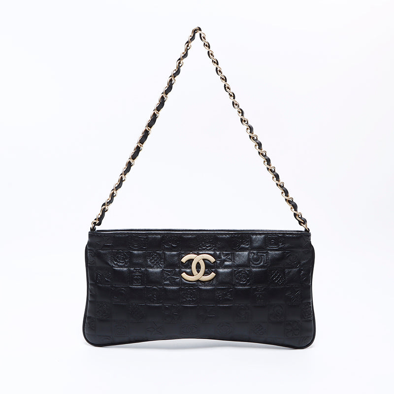 Chanel CHANEL 8th Lambskin Icon motif Shoulder bag Black WS8507