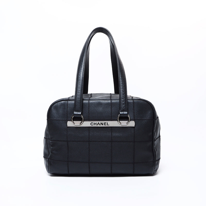 シャネル CHANEL 9番台 チョコバー キャビアスキン ミニボストン