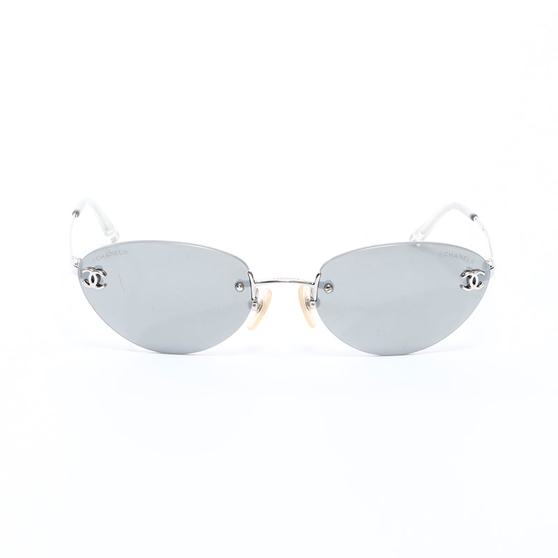小物 CHANEL Coco Mark Rimless Sunglasses Y2K Chanel Coco Mark Mirror Lens Frameless Sunglasses Silver WS8546