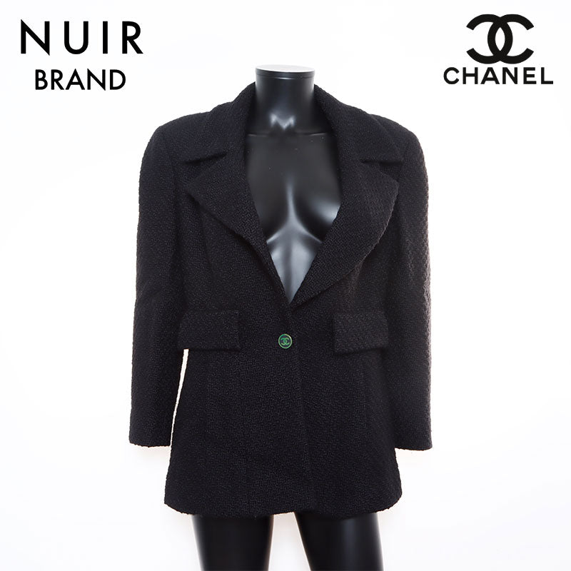 Chanel CHANEL SIze 42 Tweed Coco Mark Button 01A Jacket Black