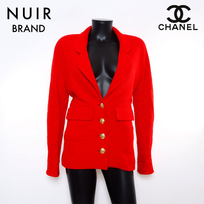 シャネル CHANEL ツイード ココマークボタン ジャケット レッド