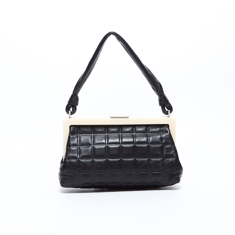 Chanel CHANEL 7th Lambskin Chocolate Bar Handbag Black WS8557