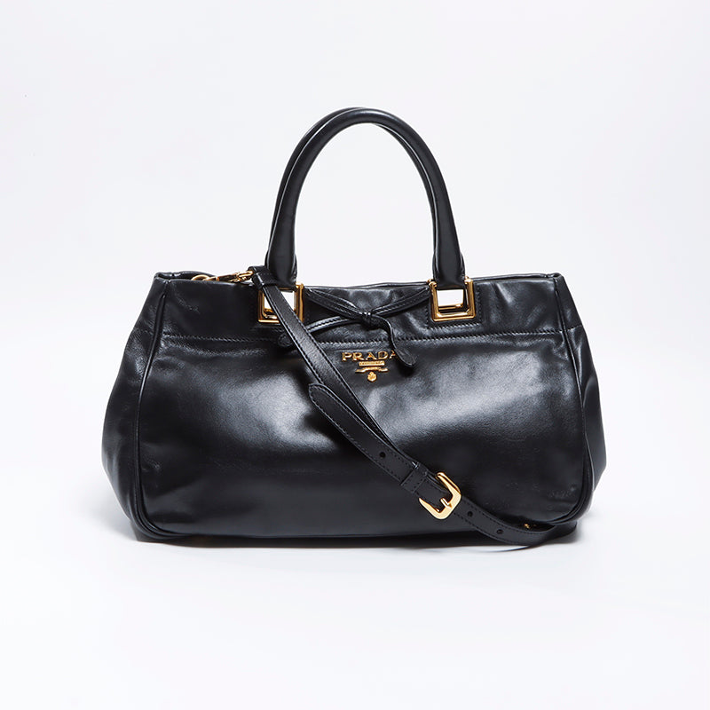 プラダ PRADA 2way レザー リボン ハンドバッグ ブラック WS8594