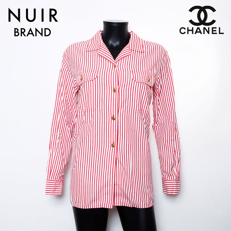 極美品✨CHANEL トップス　長袖　Tシャツ　金ボタン　ココ　レッド 極美品✨CHANEL トップス 長袖 Tシャツ 金ボタン ココ レッド