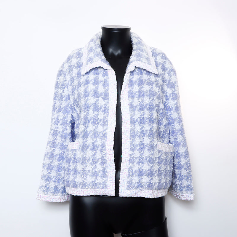 Chanel Chanel Nylon Seide All-Over-Muster Jacke Blau Weiß WS8695