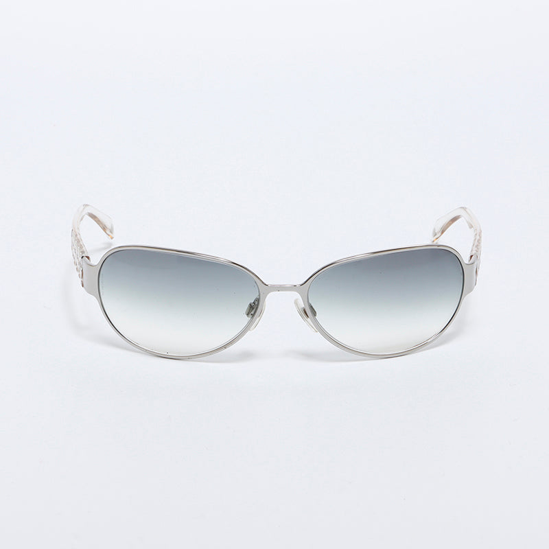 シャネル CHANEL ラインストーン透明 クリア サングラス グレー