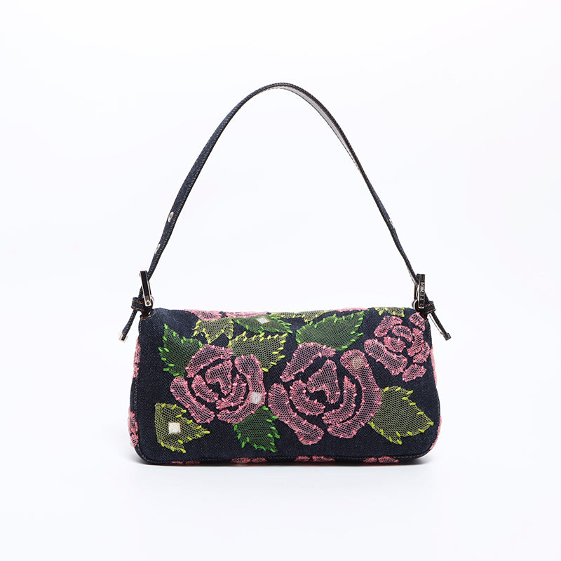 フェンディ FENDI マンマバケット デニム フラワー ショルダー