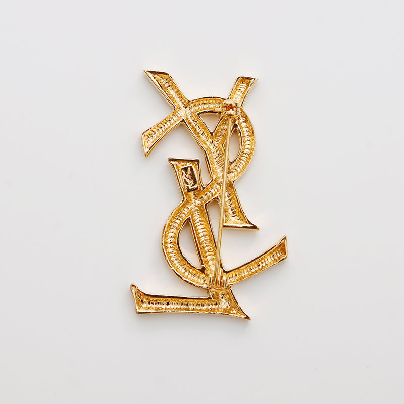 YVES SAINT LAURENT YSL logo Brooch gold WS8865 – NUIR VINTAGE