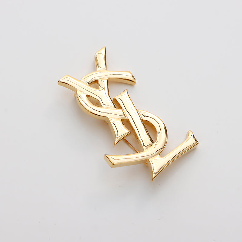 Yves Saint Laurent YVES SAINT LAURENT YSL logo brooch gold WS8865