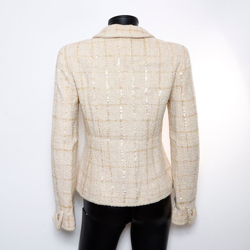 Chanel CHANEL 01A Size: 40 Wool Check Pattern Jacket Beige Chanel CHANEL 01A Size: 40 Wool Check Pattern Jacket Beige