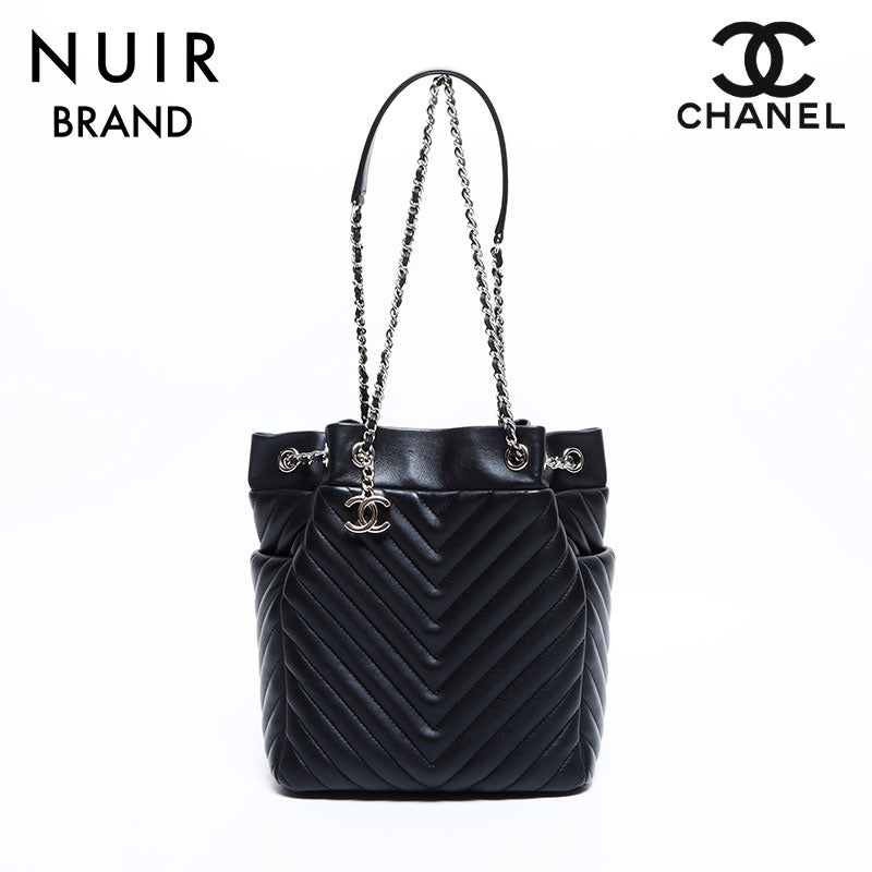 シャネル CHANEL 22番台 ラムスキン チェーン Vステッチ 巾着 ショルダーバッグ ブラック WS8992 – NUIR VINTAGE