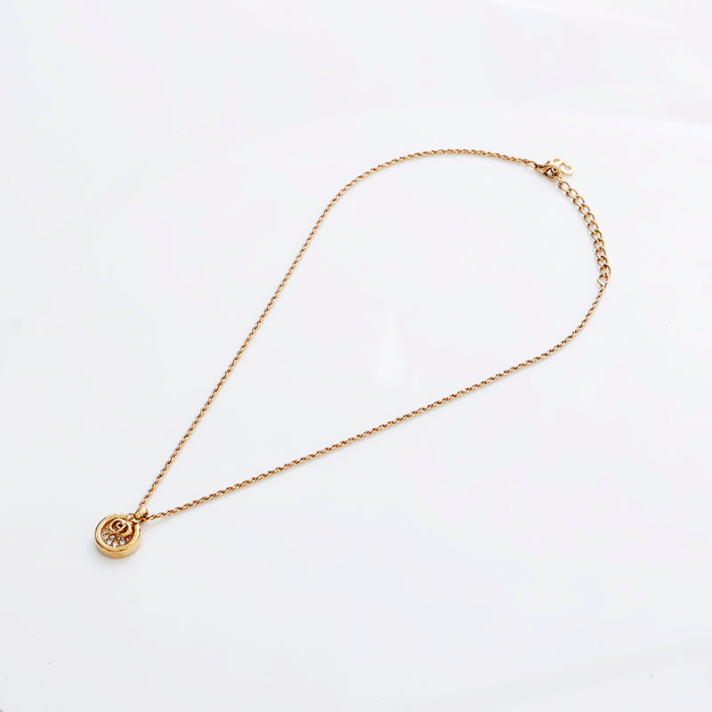 クリスチャンディオール　ラインストーン　ゴールド　サークルロゴ　ネックレス クリスチャンディオール Christian Dior ラインストーン