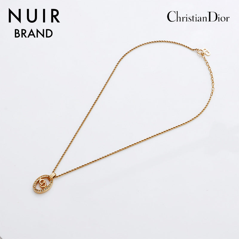 Christian Dior CD Logo Rhinestone Vintage Necklace Gold