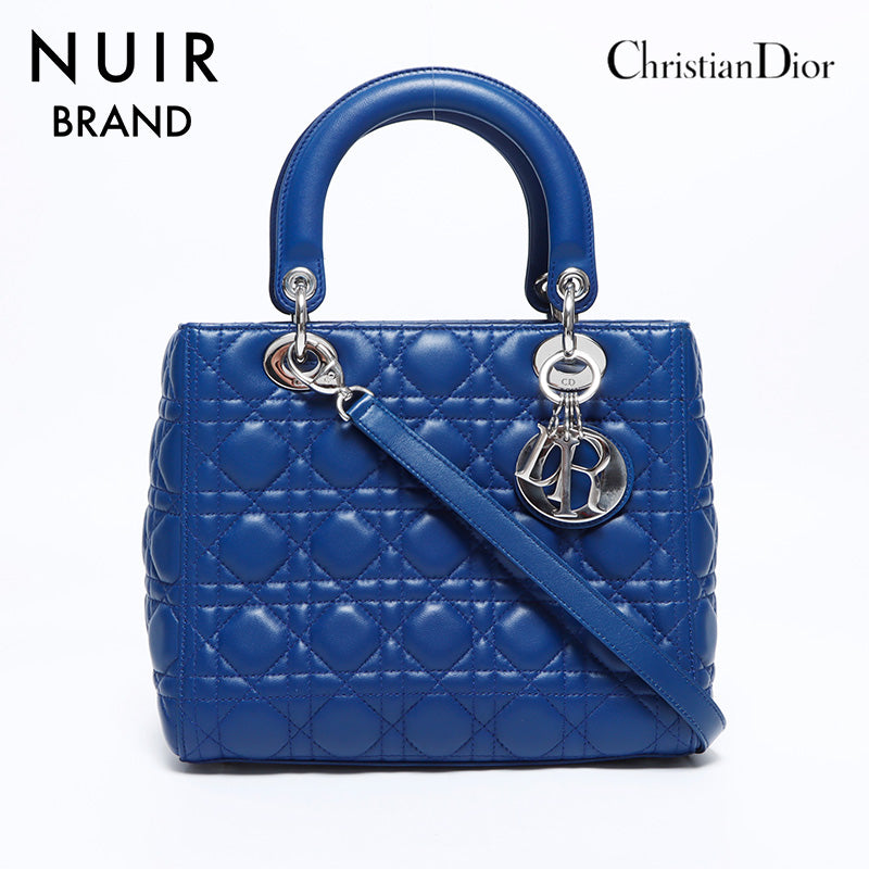 クリスチャンディオール Christian Dior レディディオール カナージュ シルバー金具 ブルー ミディアム ハンドバッグ ブルー –  NUIR VINTAGE