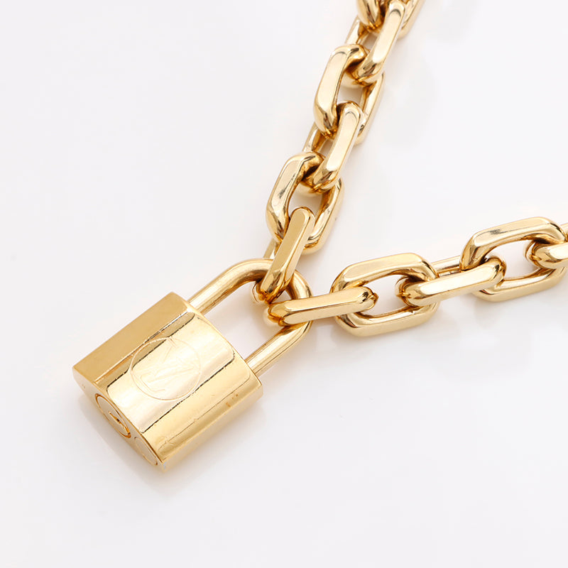 Louis Vuitton LOUIS VUITTON Chain Padlock Bandantif Lockit Necklace Gold WS9236