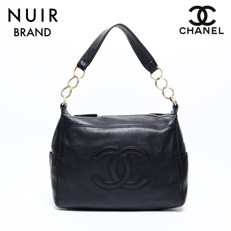 Chanel CHANEL No. 8 Coco Mark Caviar Skin Shoulder Bag Black