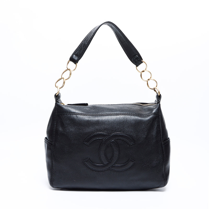Chanel CHANEL No. 8 Coco Mark Caviar Skin Shoulder Bag Black