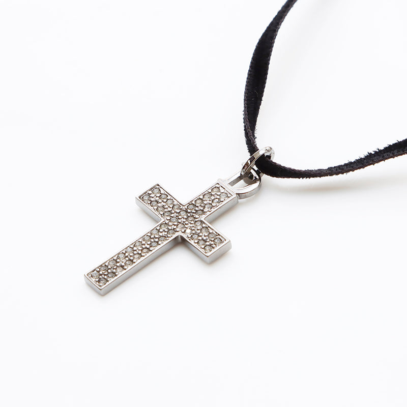 Christian Dior Vintage Rhinestone Logo Necklace Silver