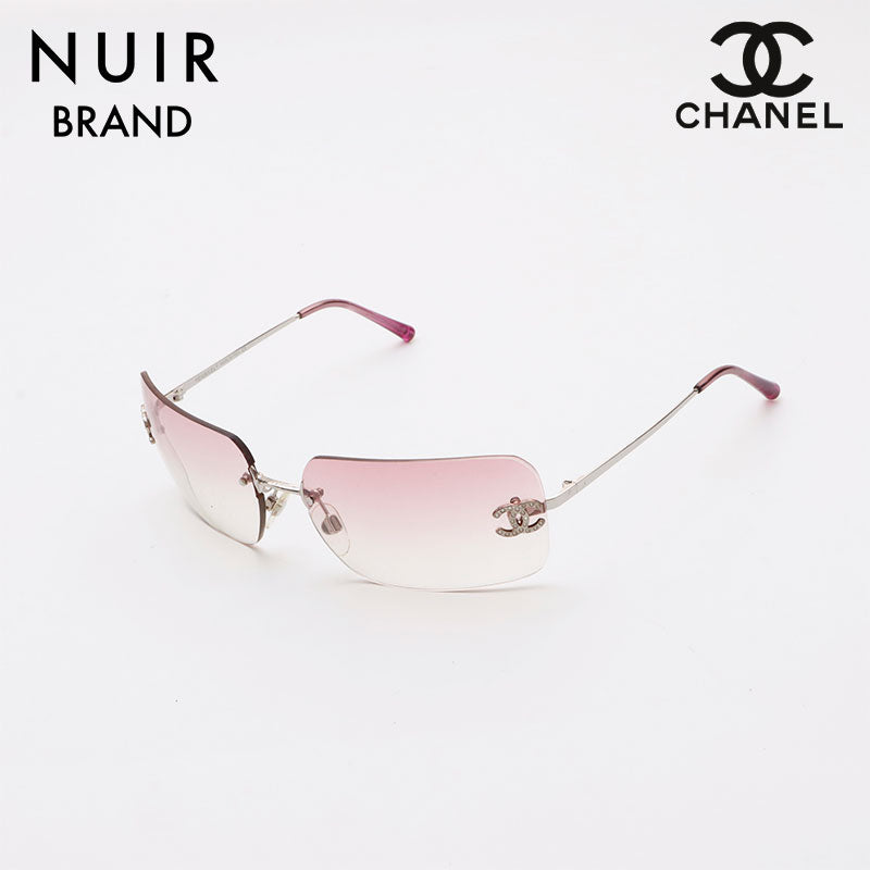 Chanel Coco Mark Rhinestone Frameless Sunglasses Pink WS9551